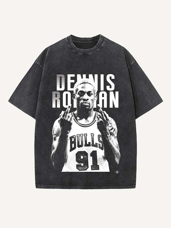 Dennis Rodman Print Round Neck T-shirt