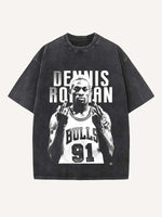 Dennis Rodman Print Round Neck T-shirt