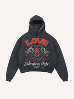 Distressed Washed Cupid&Heart&Letter Print Slant Pockets Hoodie
