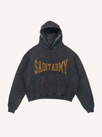 Distressed Washed Figure&Wing&Letter Print Slant Pockets Hoodie