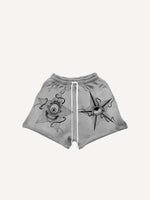 Evil Star&Eye&Graphic Print Drawstring Waist Shorts