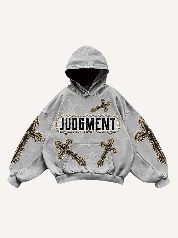 Cross&Wing Faux Decal Print Slant Pockets Hoodie