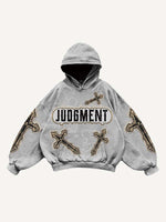 Cross&Wing Faux Decal Print Slant Pockets Hoodie