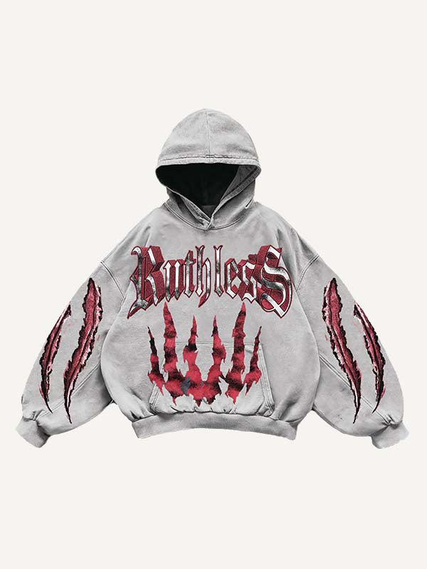 Claw Marks&Tiger&Letter Print Slant Pockets Hoodie