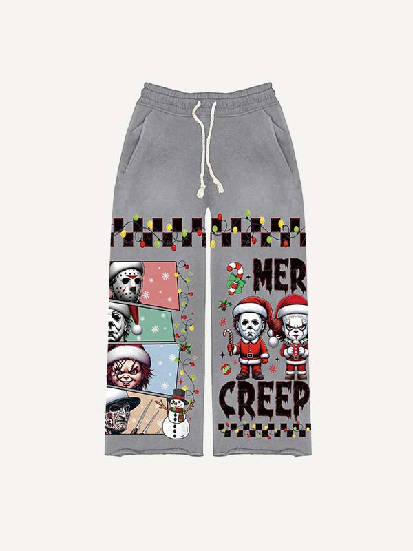 Christmas Horror Print Elastic Waist Pants