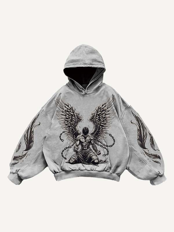 Figure&Wing&Heart&Sword Print Slant Pockets Hoodie
