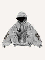 Wing&Eye Print Slant Pockets Hoodie