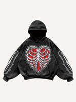 Skeleton&Heart&Wing Faux Decal Print Slant Pockets Hoodie