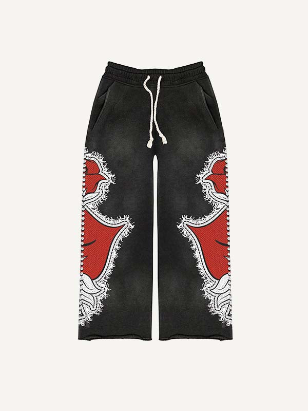 Heart&Letter Faux Decal Print Elastic Waist Pants