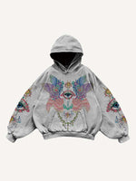Eye&Wing Print Slant Pockets Hoodie