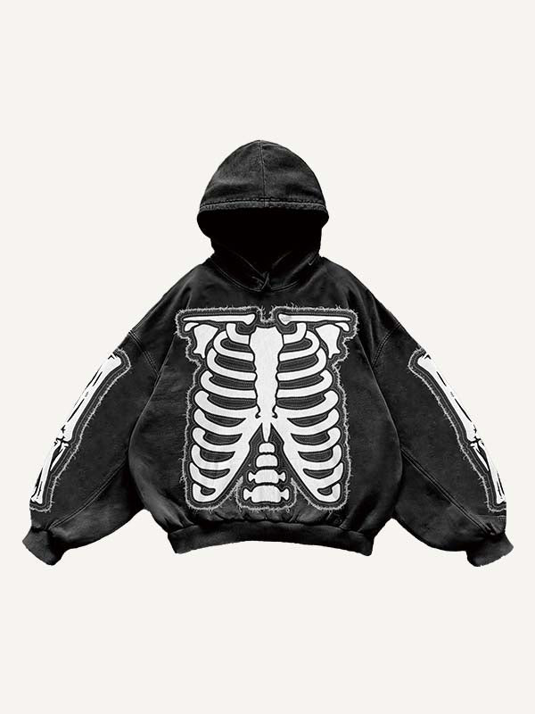 Skeleton&Gesture Faux Decal Print Slant Pockets Hoodie