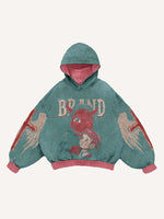 Demon&Figure&Cross&Wing&Letter Print Slant Pockets Hoodie