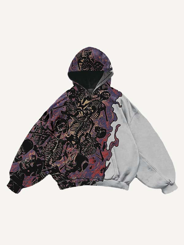 Fire Death Hell Skeleton Army Slant Pockets Hoodie