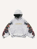 Dragon&Letter Print Slant Pockets Hoodie