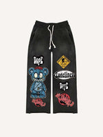 Bear&Graphic&Letter Faux Decal Print Elastic Waist Pants