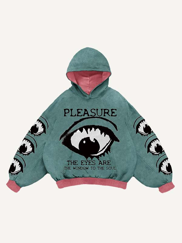 Eye&Letter Print Slant Pockets Hoodie