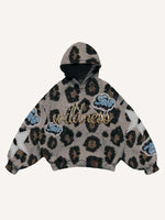 Leopard Print&Cloud&Graphic Faux Decal Print Slant Pockets Hoodie