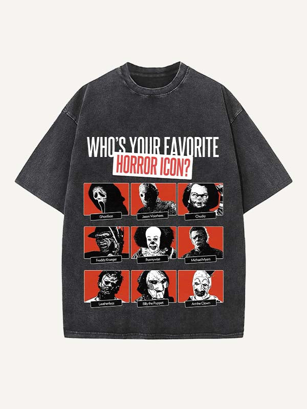 Distressed Washed Halloween Horror Print Round Neck T-shirt