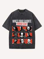 Distressed Washed Halloween Horror Print Round Neck T-shirt