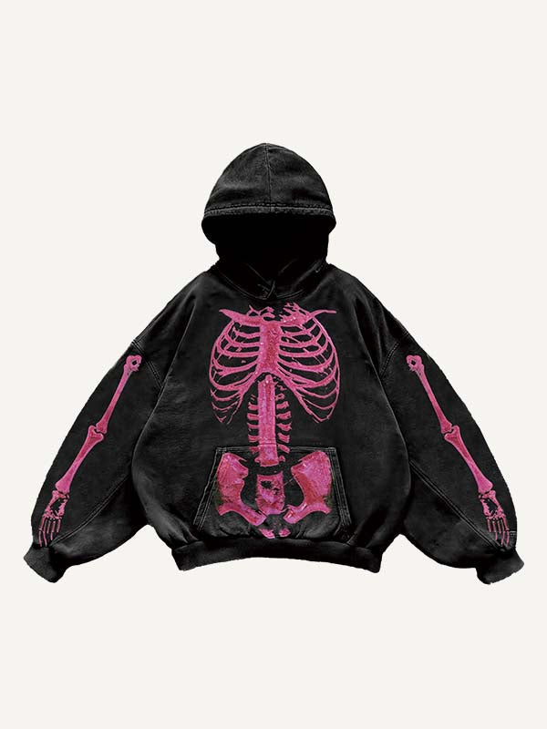 Skeleton Print Slant Pockets Hoodie