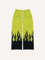 Colorblock Fire Faux Decal Print Elastic Waist Pants