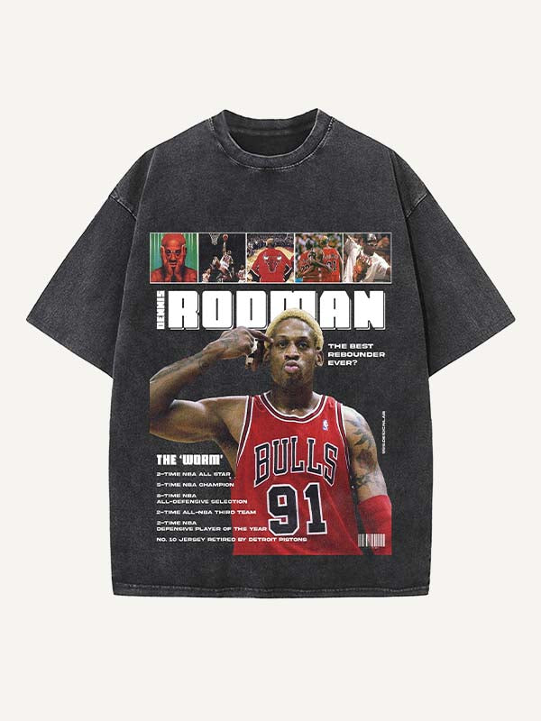 Dennis Rodman Print Round Neck T-shirt