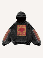 Brain&Letter Graphic Faux Decal Print Slant Pockets Hoodie