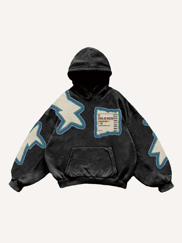 Medicine Bottle&Letter Faux Decal Print Slant Pockets Hoodie