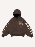 Tiger&Letter Print Slant Pockets Hoodie