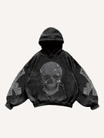 Skull&Wing&Cross Faux Rhinestones Print Slant Pockets Hoodie