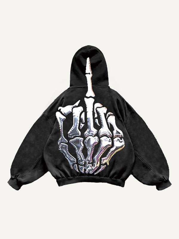 Skull Palm Slant Pockets Hoodie
