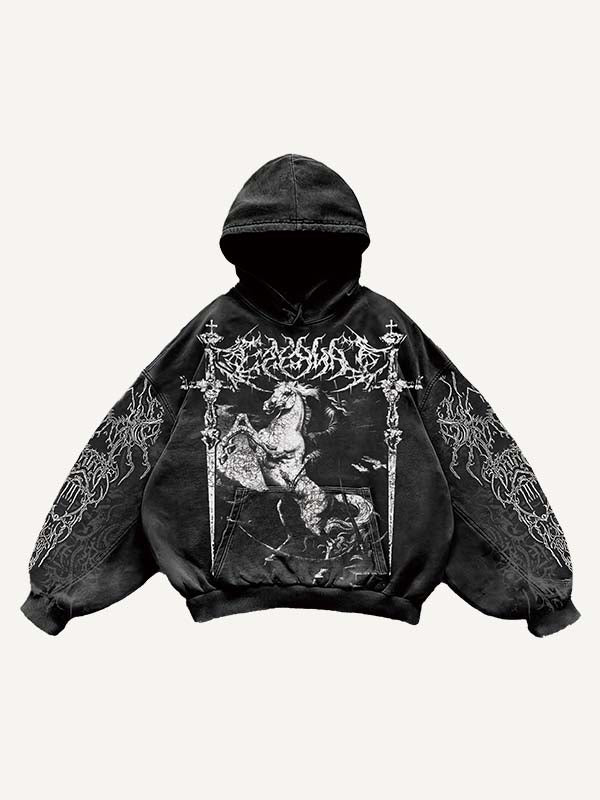 Figure&Horse&Wing&Graphic Print Slant Pockets Hoodie