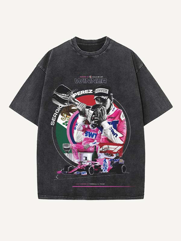 Sergio Perez Print Round Neck T-shirt