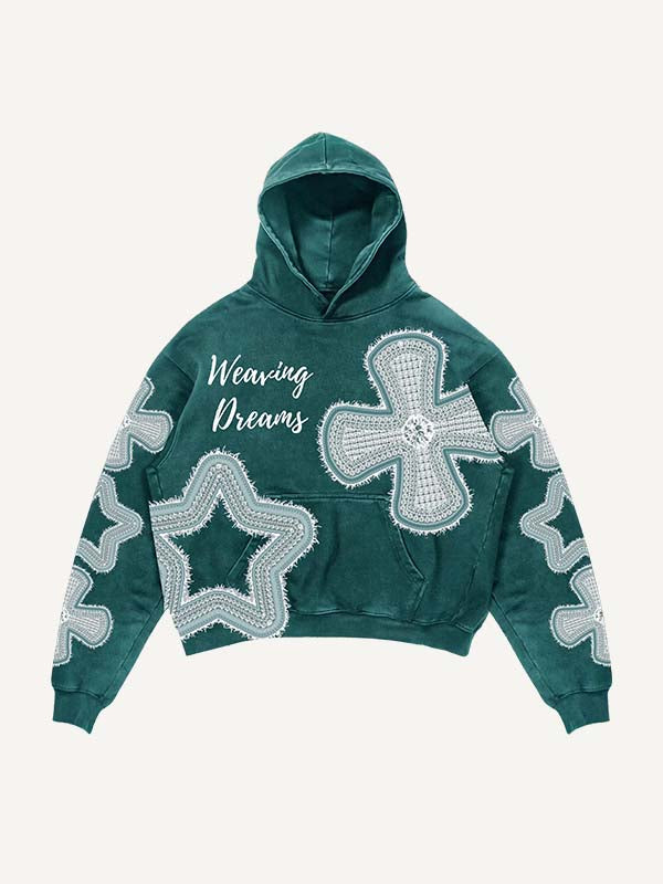 Cross&Star Faux Decal Faux Rhinestones Print Slant Pockets Hoodie