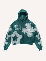 Cross&Star Faux Decal Faux Rhinestones Print Slant Pockets Hoodie