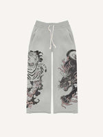 Black Panther&Tiger&Graphic Print Elastic Waist Pants