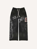 Cross&Letter Print Elastic Waist Pants