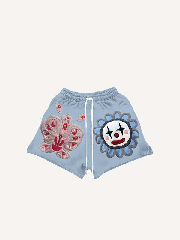 Joker&Floral Faux Decal Print Drawstring Waist Shorts
