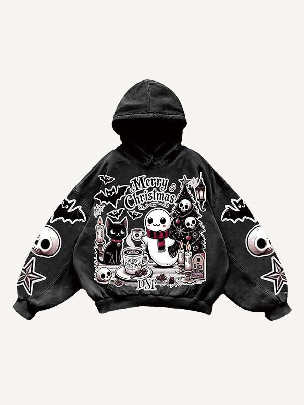 Christmas Ghost&Animal&Skull&Tree&Graphic&Letter Print Slant Pockets Hoodie