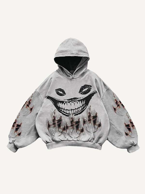 Teeth&Lips&Graphic Print Slant Pockets Hoodie