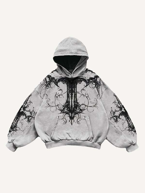 Cross&Graphic Print Slant Pockets Hoodie