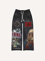 Figure&Money&Cross&Graphic&Letter Print Elastic Waist Pants