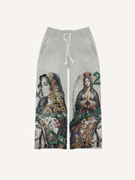 Mary&Pray&Letter Print Elastic Waist Pants