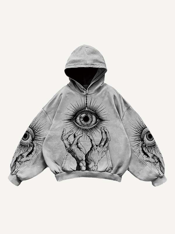 Palm&Eye Print Slant Pockets Hoodie