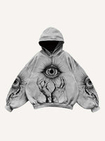 Palm&Eye Print Slant Pockets Hoodie