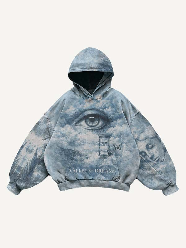 Mary&Figure&Eye&Graphic&Letter Print Slant Pockets Hoodie
