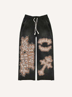 Vampire Fangs&Cross&Letter Faux Decal Print Elastic Waist Pants