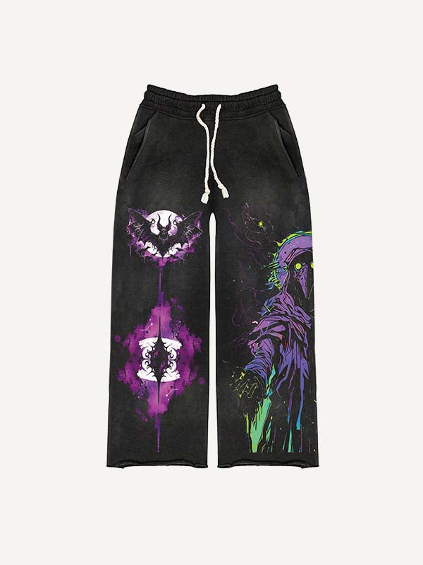 Halloween Figure&Bat&Graphic Print Elastic Waist Pants