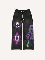 Halloween Figure&Bat&Graphic Print Elastic Waist Pants