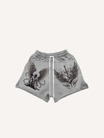 Figure&Wing&Heart&Sword Print Drawstring Waist Shorts